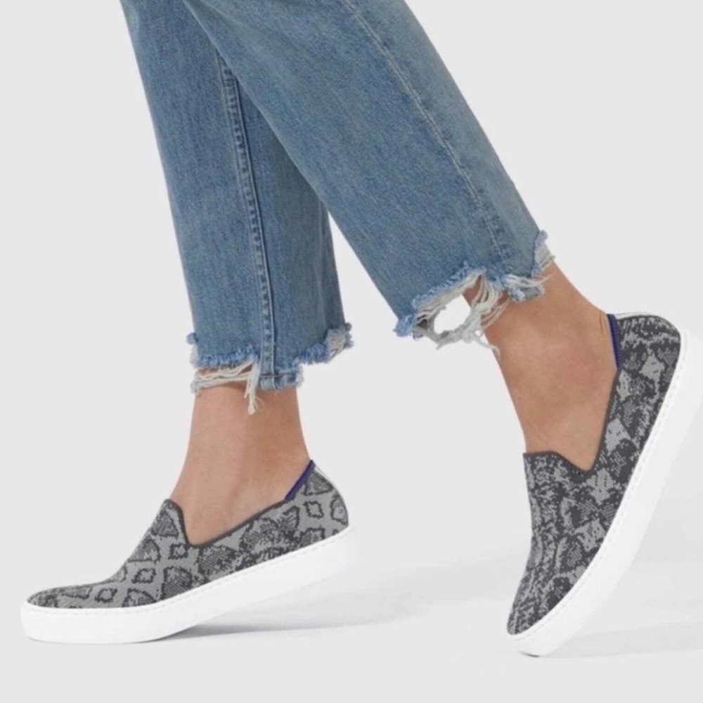Rothy's Sneakers Slip On Python Gray Snake Design Women's Shoes Size 9